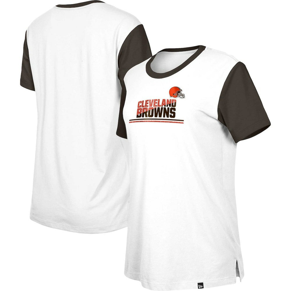 Cleveland Browns New Era Women's Third Down Colorblock T-Shirt White/Brown