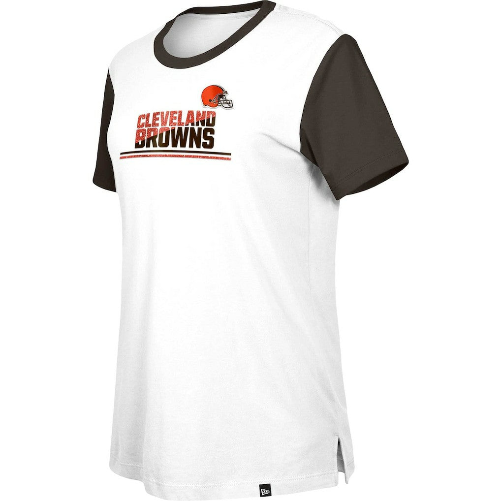 Cleveland Browns New Era Women's Third Down Colorblock T-Shirt White/Brown