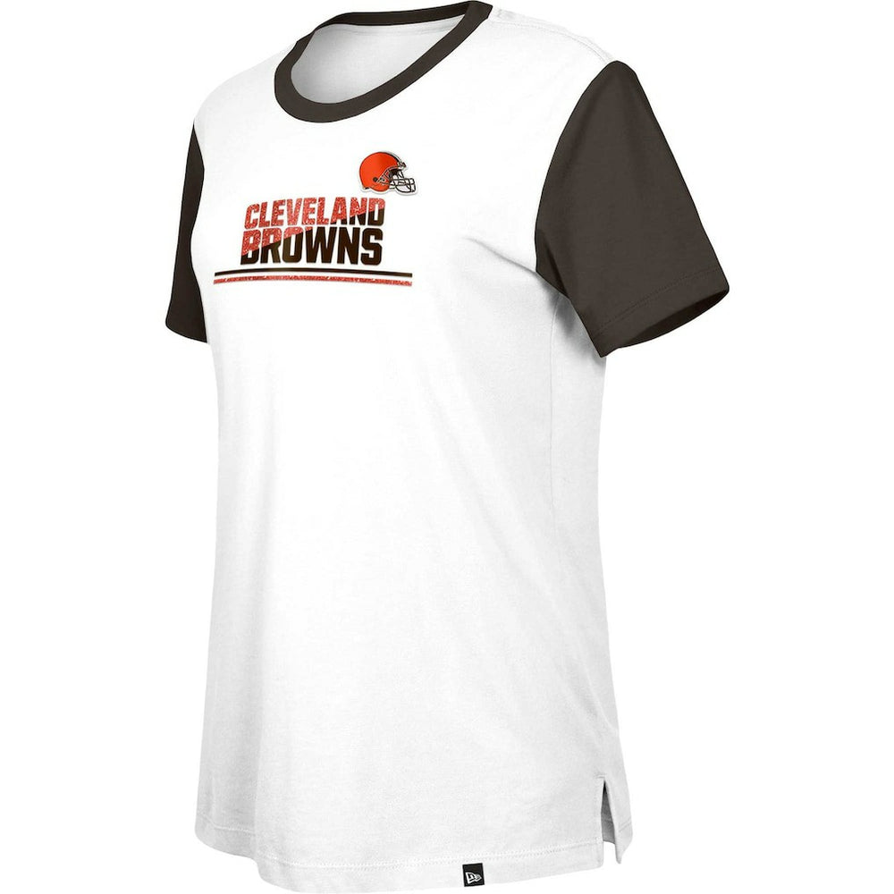 Cleveland Browns New Era Women's Third Down Colorblock T-Shirt White/Brown