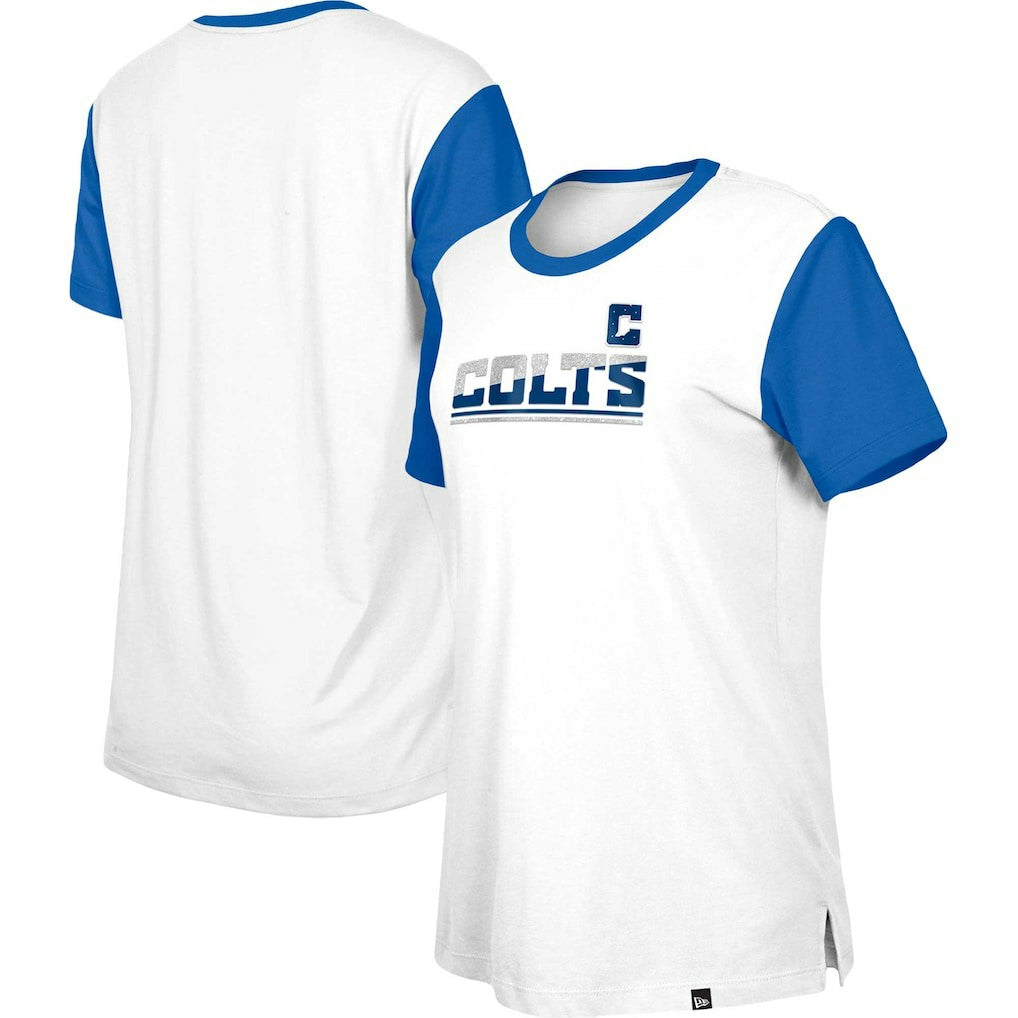 Indianapolis Colts New Era Women's Third Down Colorblock T-Shirt White/Royal