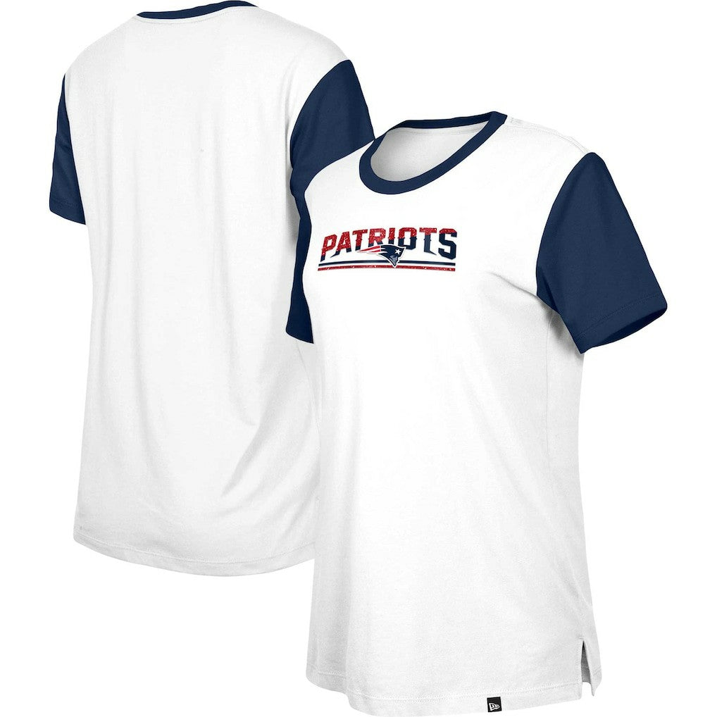 New England Patriots New Era Women's Third Down Colorblock T-Shirt White/Navy