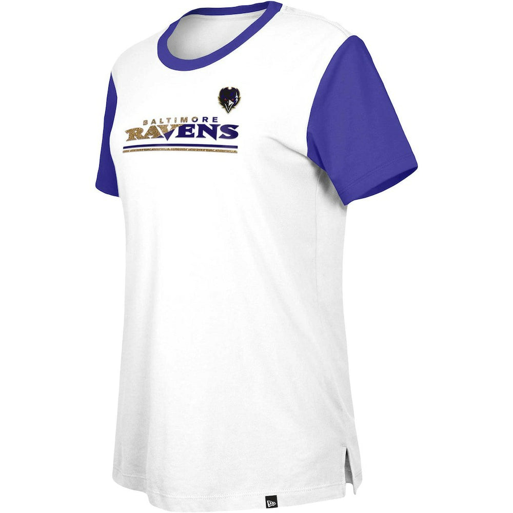 Baltimore Ravens New Era Women's Third Down Colorblock T-Shirt White/Purple
