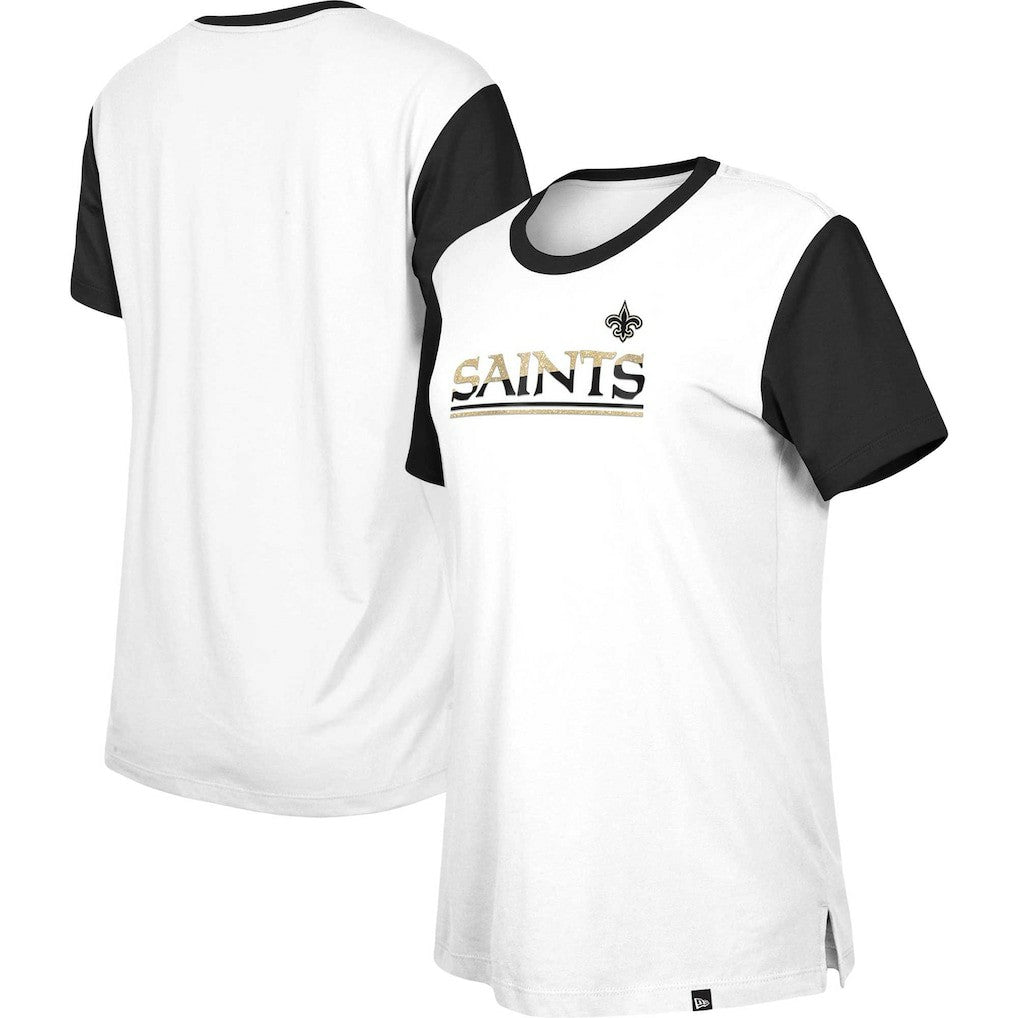 New Orleans Saints New Era Women's Third Down Colorblock T-Shirt White/Black