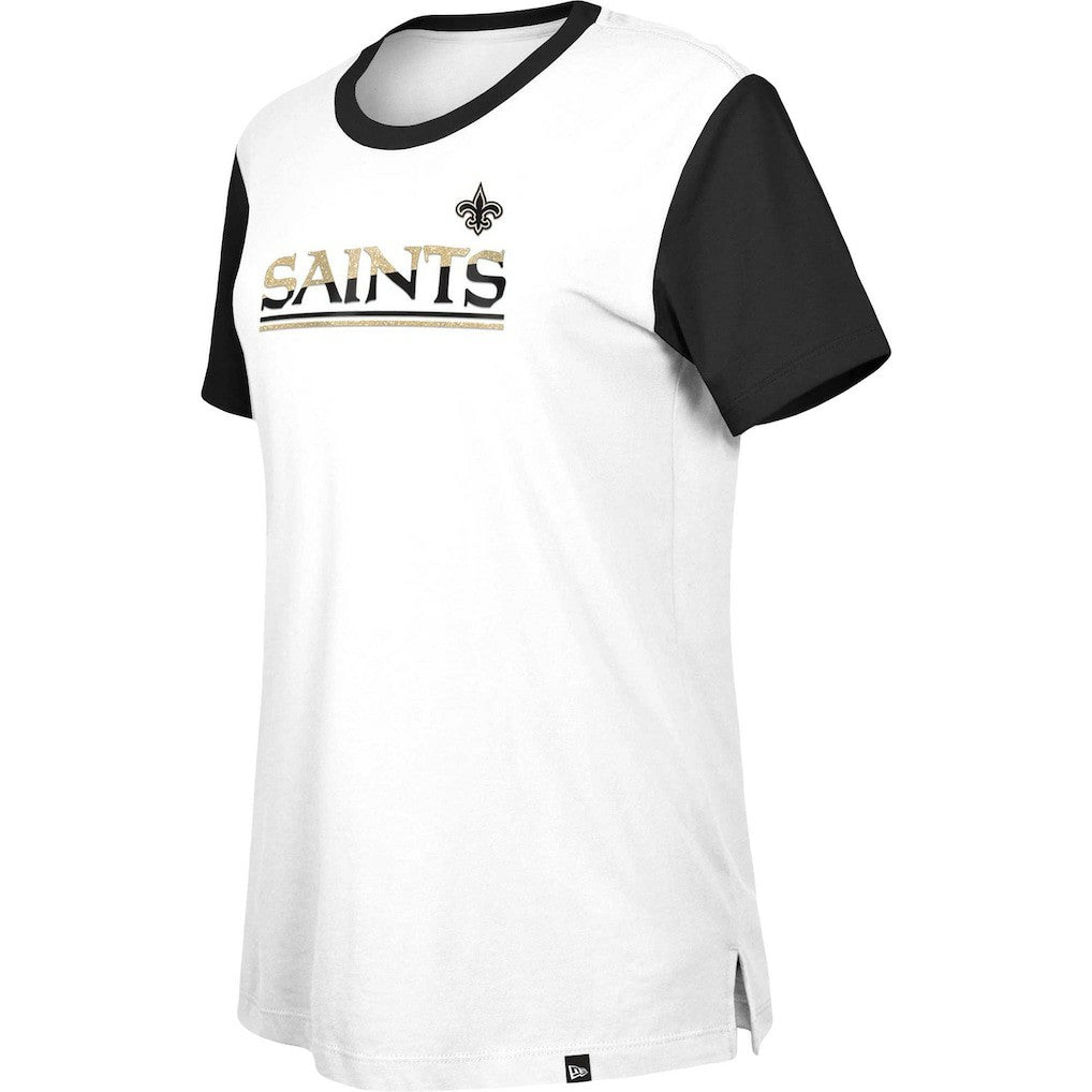 New Orleans Saints New Era Women's Third Down Colorblock T-Shirt White/Black