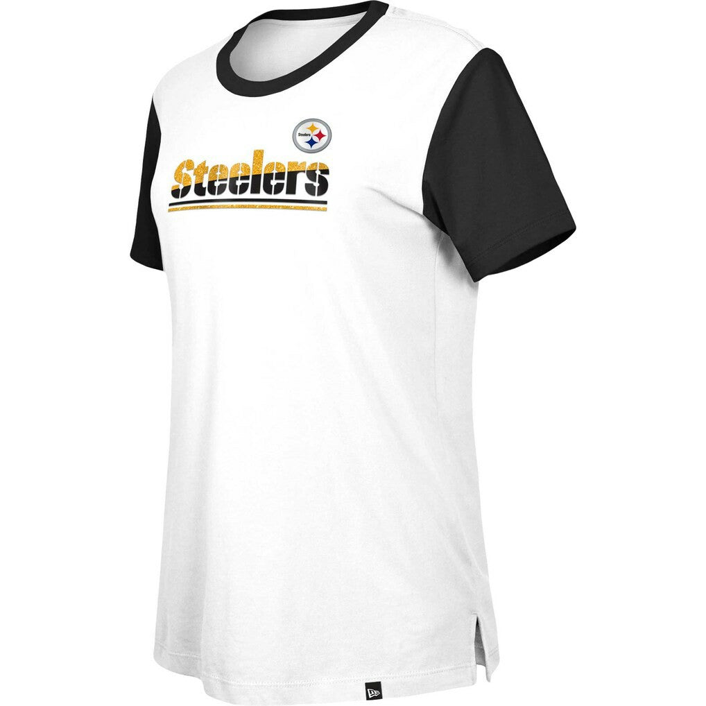 Pittsburgh Steelers New Era Women's Third Down Colorblock T-Shirt White/Black