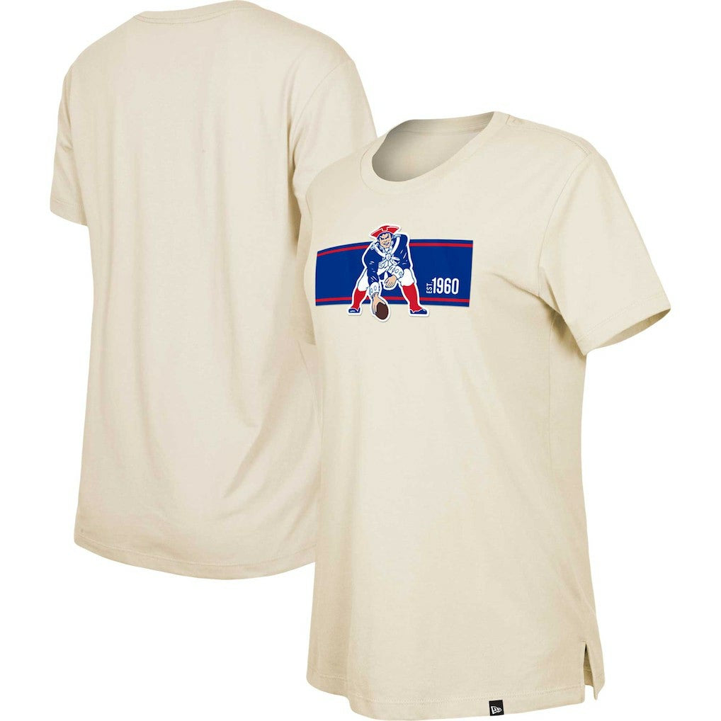 New England Patriots New Era Women's Third Down Historic T-Shirt Tan
