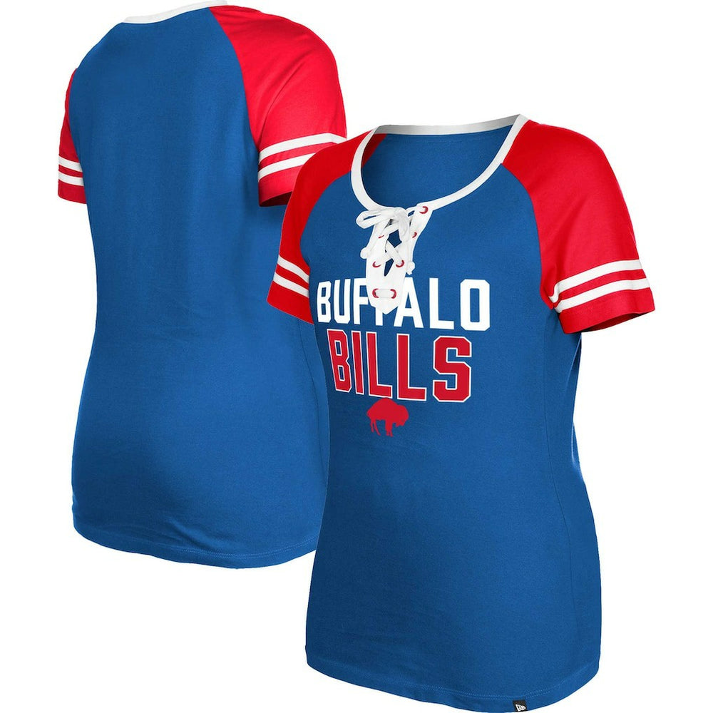 Buffalo Bills New Era Women's Throwback Raglan Lace-Up T-Shirt Royal