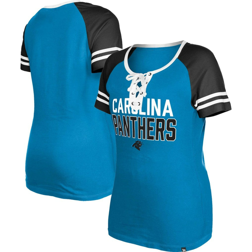 Carolina Panthers New Era Women's Raglan Lace-Up T-Shirt Blue