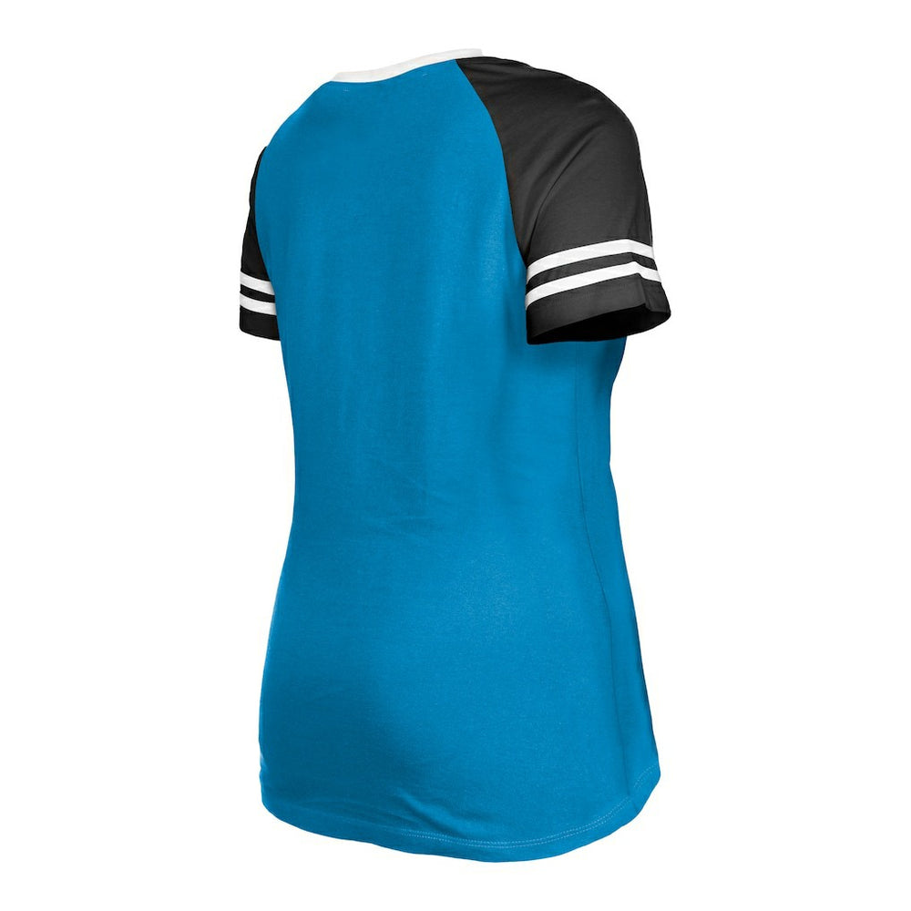 Carolina Panthers New Era Women's Raglan Lace-Up T-Shirt Blue