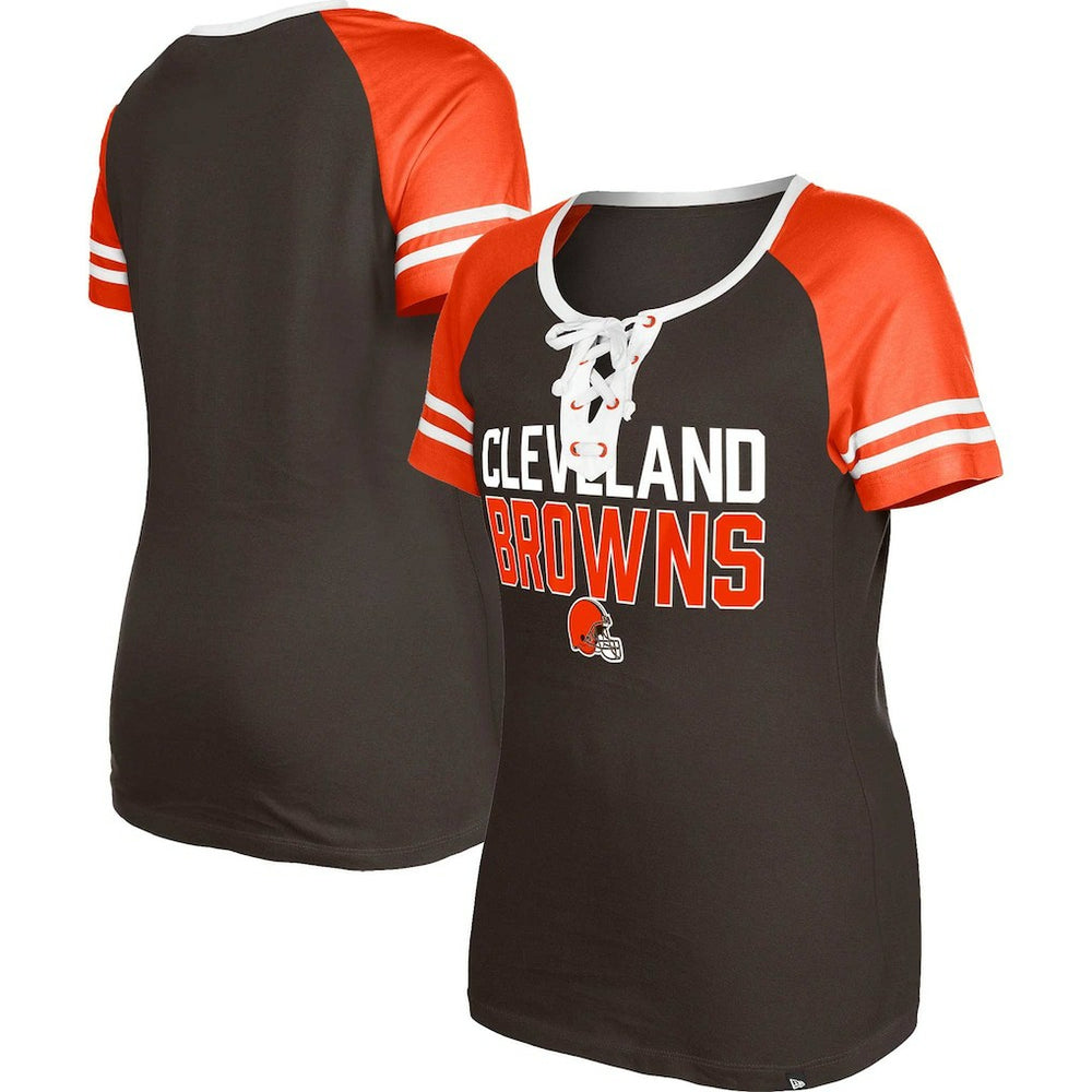 Cleveland Browns New Era Women's Raglan Lace-Up T-Shirt Brown