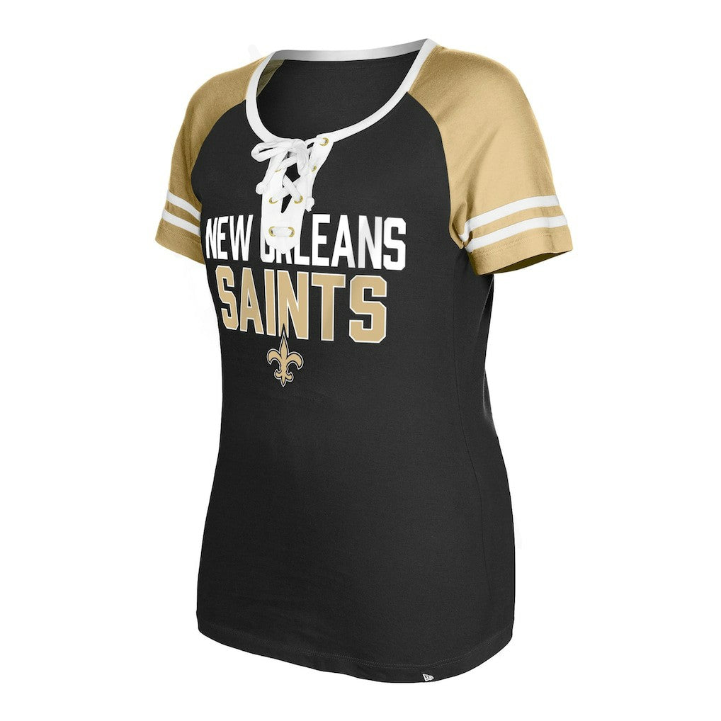 New Orleans Saints New Era Women's Raglan Lace-Up T-Shirt Black