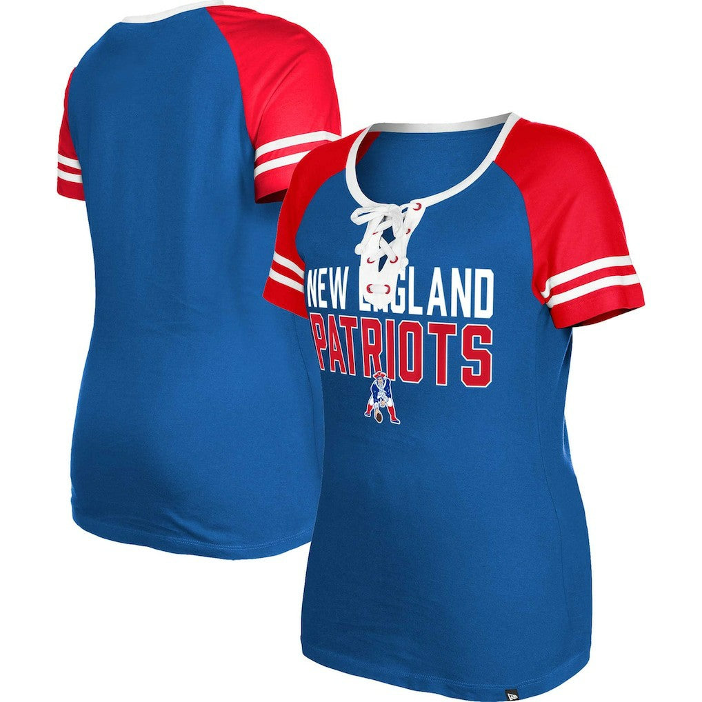 New England Patriots New Era Women's Throwback Raglan Lace-Up T-Shirt Royal