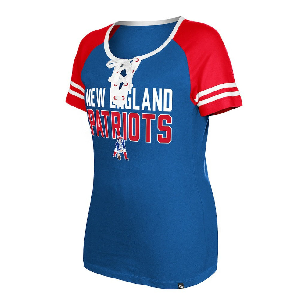 New England Patriots New Era Women's Throwback Raglan Lace-Up T-Shirt Royal