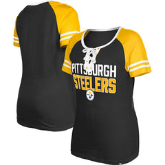 Pittsburgh Steelers New Era Women's Raglan Lace-Up T-Shirt Black