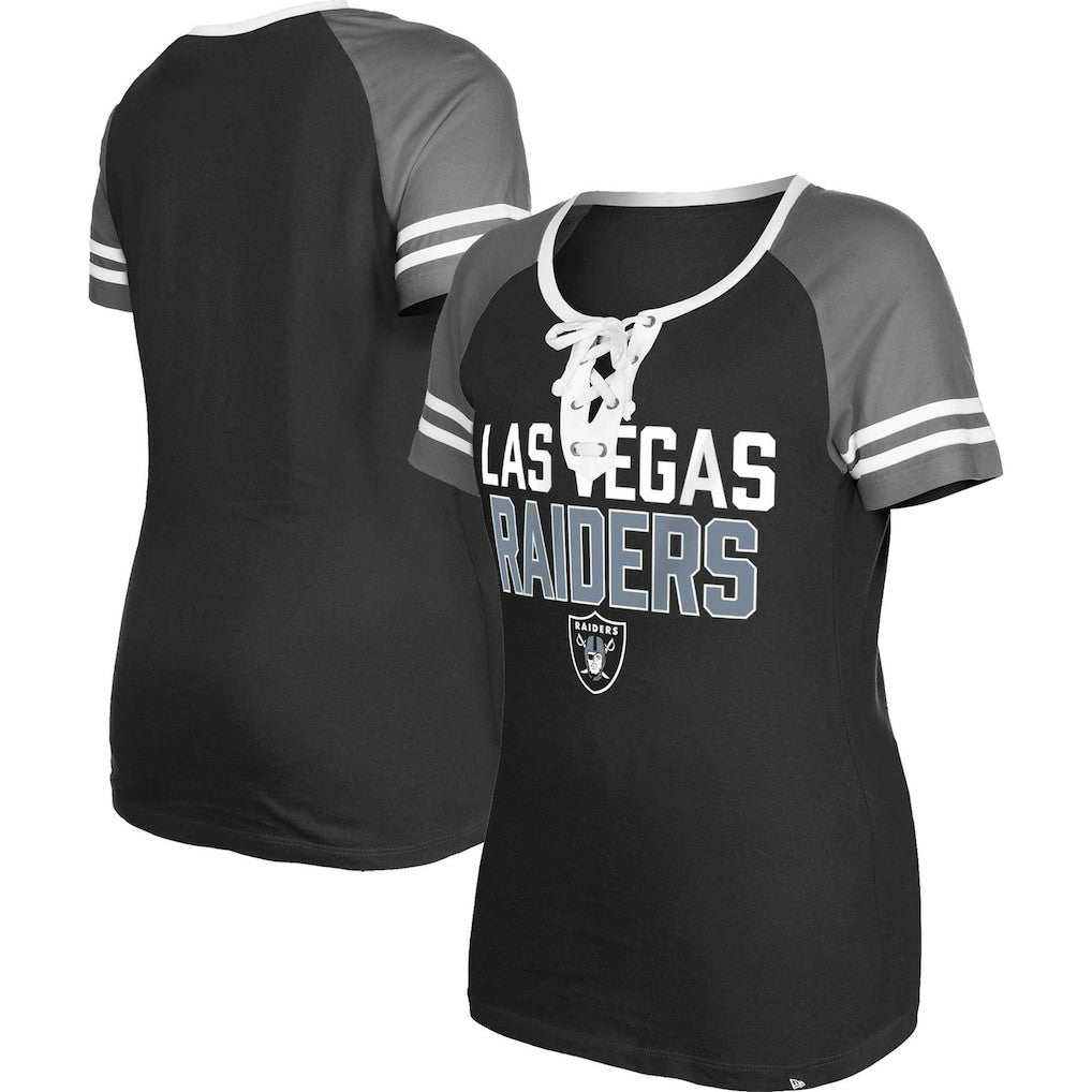 Las Vegas Raiders New Era Women's Raglan Lace-Up T-Shirt Black