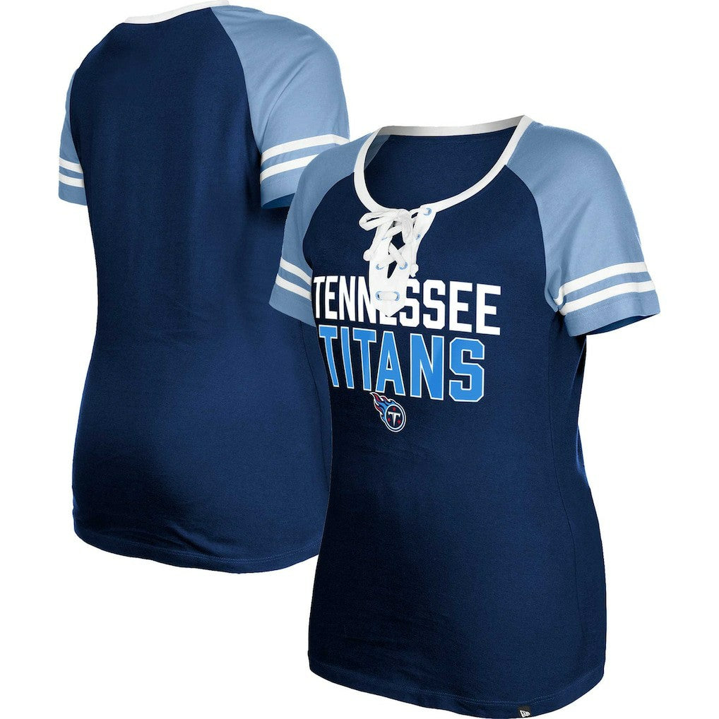 Tennessee Titans New Era Women's Raglan Lace-Up T-Shirt Navy