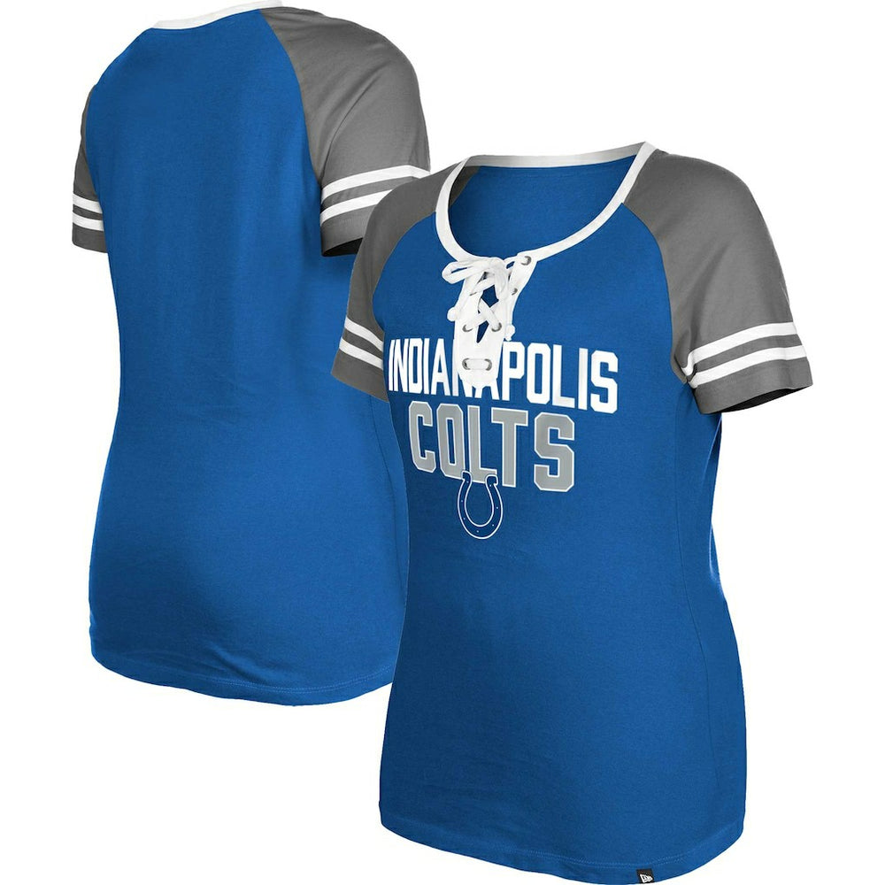 Indianapolis Colts New Era Women's Raglan Lace-Up T-Shirt Royal