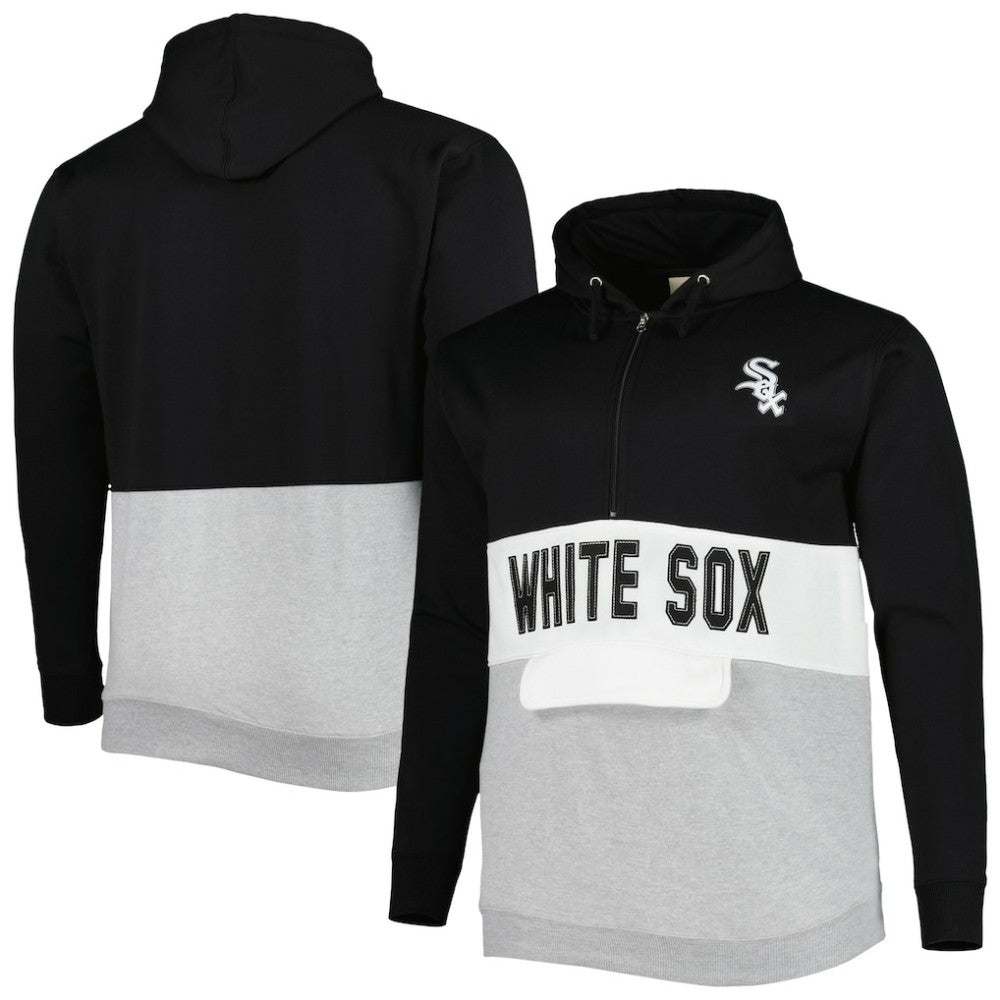 Chicago White Sox Big & Tall Fleece Half-Zip Hoodie - Black/White - MLB Sale