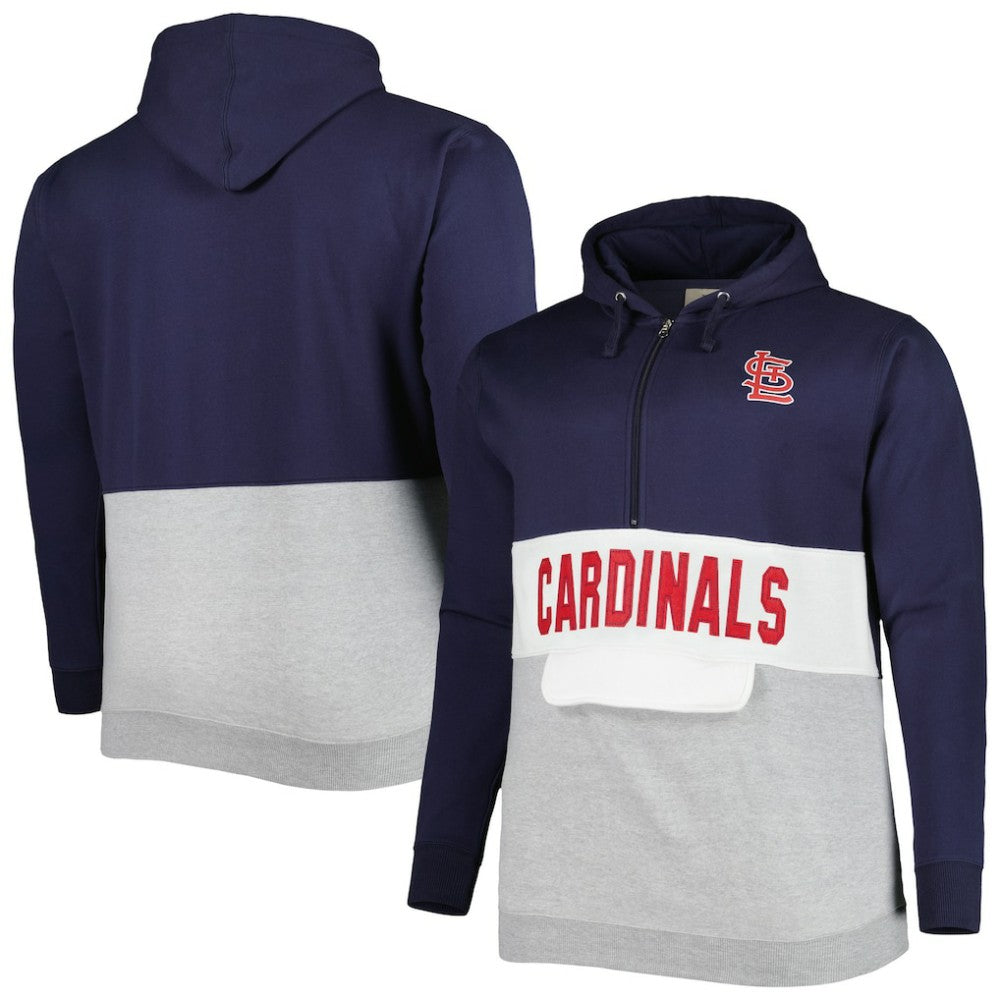 St. Louis Cardinals Big & Tall Fleece Half-Zip Hoodie - Navy/White - MLB Lifestyle