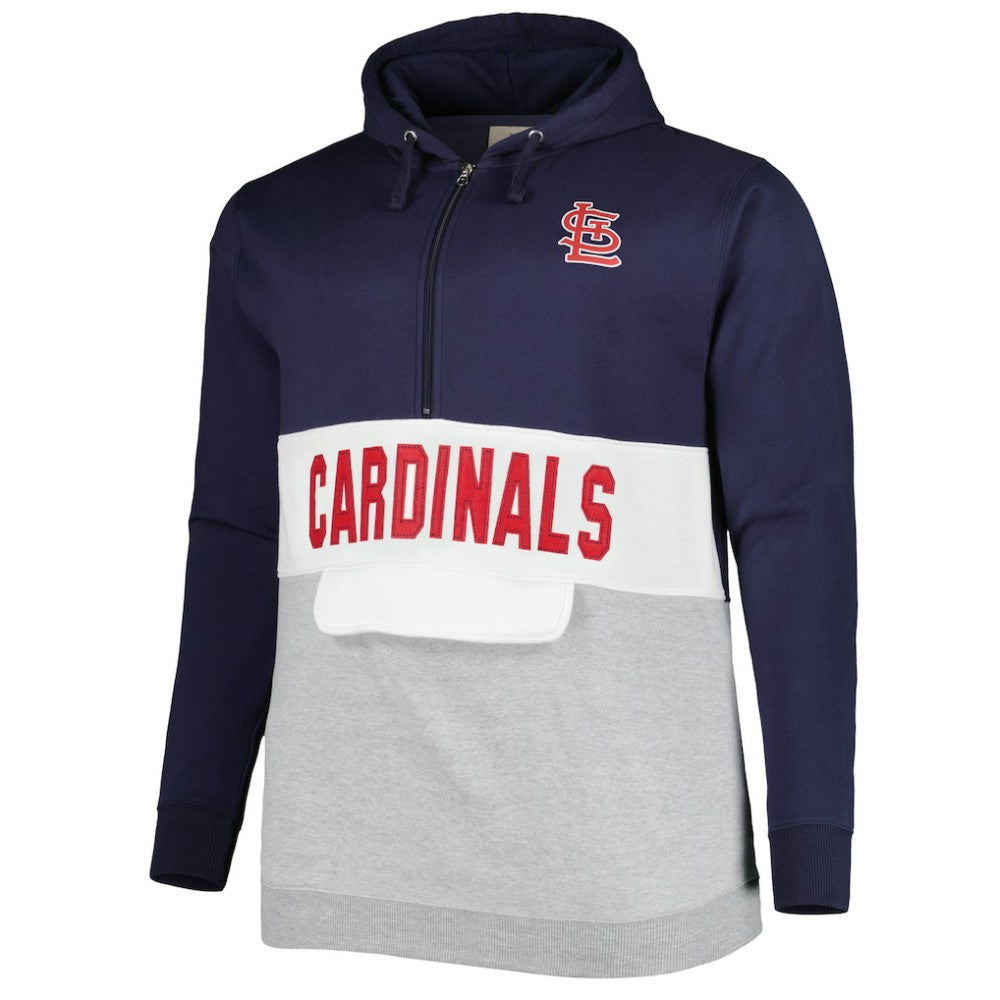 St. Louis Cardinals Big & Tall Fleece Half-Zip Hoodie - Navy/White - MLB Lifestyle