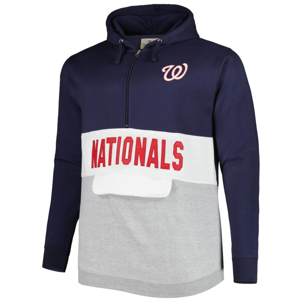 Washington Nationals Big & Tall Fleece Half-Zip Hoodie - Navy/White - MLB Lifestyle