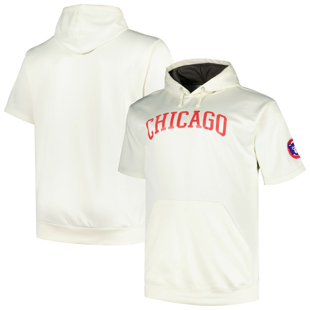 Chicago Cubs Profile Big & Tall Contrast Short Sleeve Pullover Hoodie - Oatmeal - MLB Lifestyle