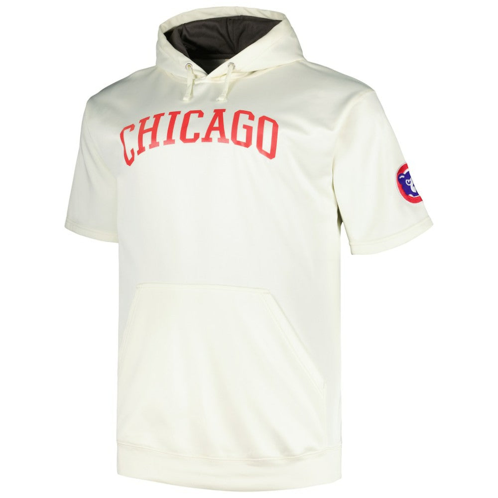 Chicago Cubs Profile Big & Tall Contrast Short Sleeve Pullover Hoodie - Oatmeal - MLB Lifestyle