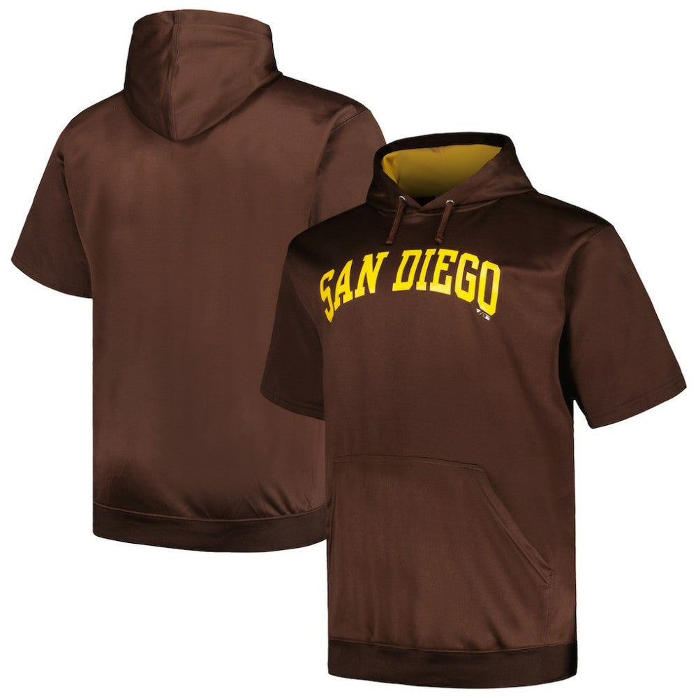 San Diego Padres Profile Big & Tall Contrast Short Sleeve Pullover Hoodie - Brown - MLB Lifestyle