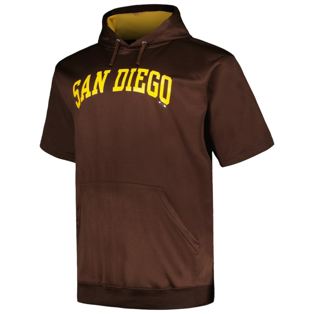 San Diego Padres Profile Big & Tall Contrast Short Sleeve Pullover Hoodie - Brown - MLB Lifestyle