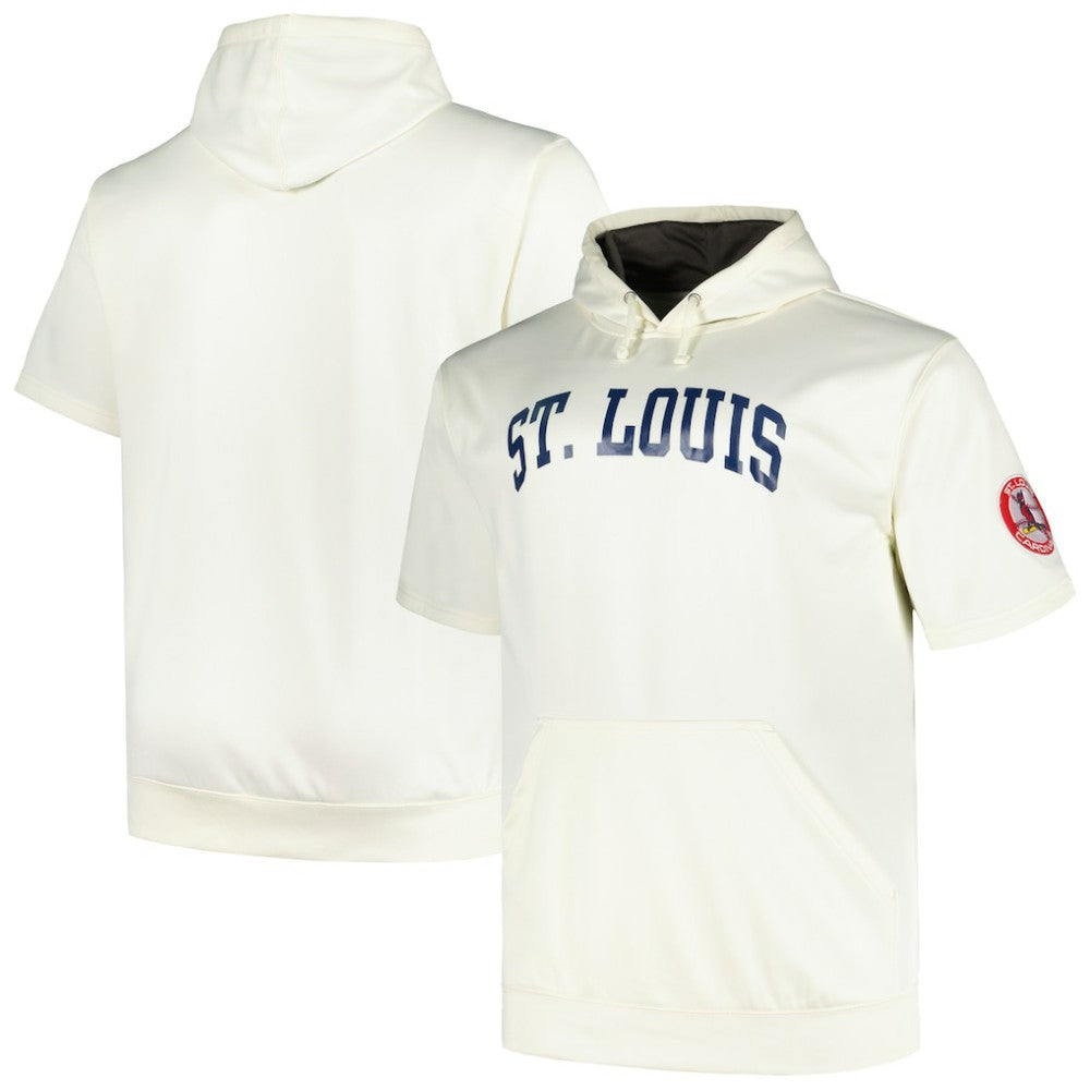 St. Louis Cardinals Profile Big & Tall Contrast Short Sleeve Pullover Hoodie - Oatmeal - MLB Sale