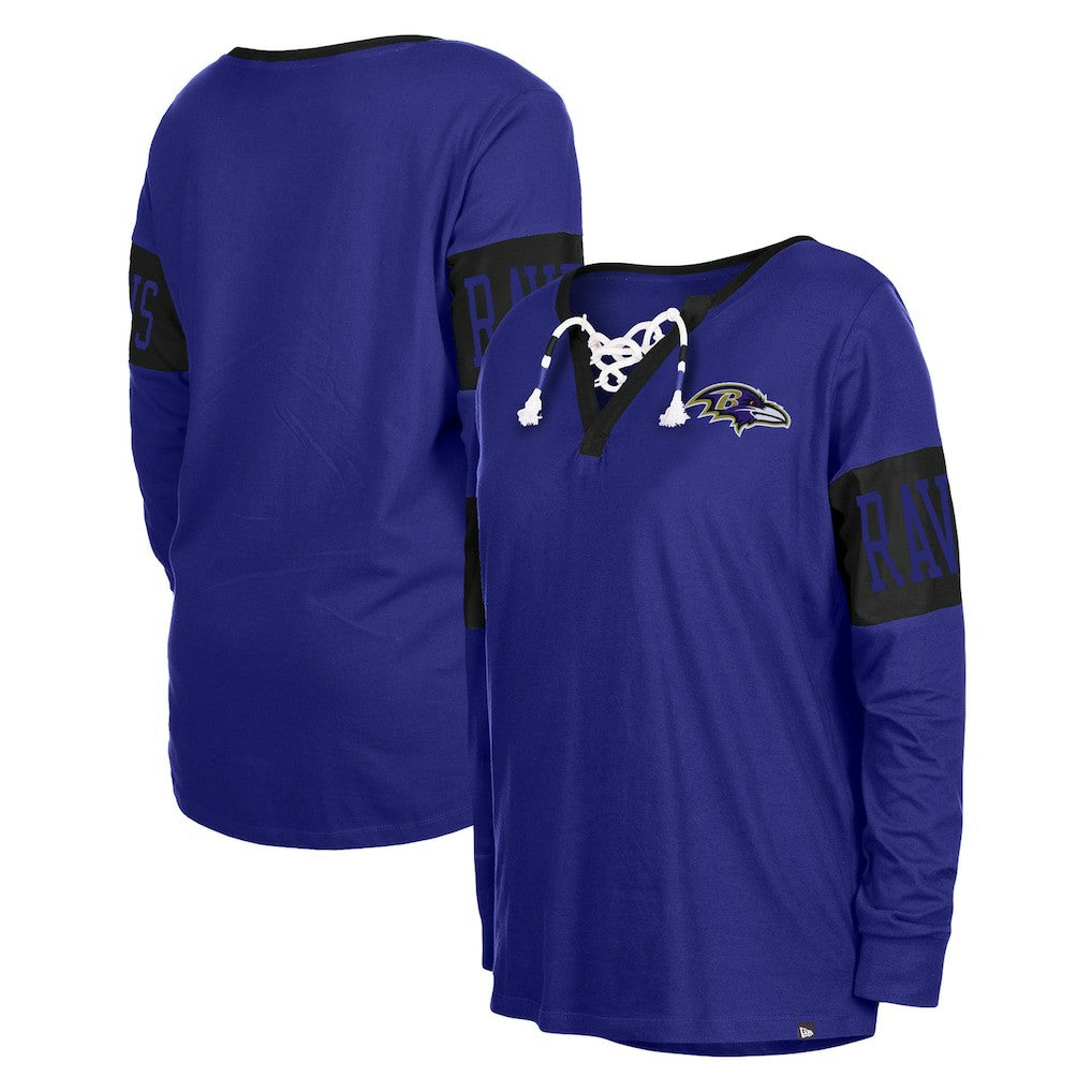 Baltimore Ravens New Era Women's Lace-Up Notch Neck Long Sleeve T-Shirt Black