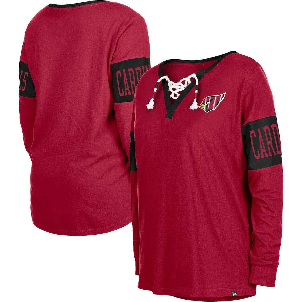 Arizona Cardinals New Era Women's Lace-Up Notch Neck Long Sleeve T-Shirt Cardinal
