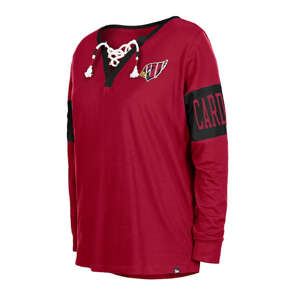 Arizona Cardinals New Era Women's Lace-Up Notch Neck Long Sleeve T-Shirt Cardinal