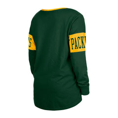Green Bay Packers New Era Women's Lace-Up Notch Neck Long Sleeve T-Shirt Green