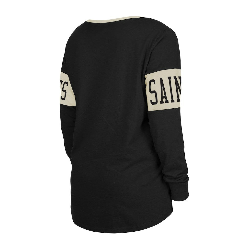 New Orleans Saints New Era Women's Lace-Up Notch Neck Long Sleeve T-Shirt Black