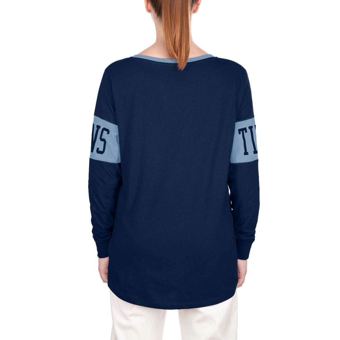 Tennessee Titans New Era Women's Lace-Up Notch Neck Long Sleeve T-Shirt Navy