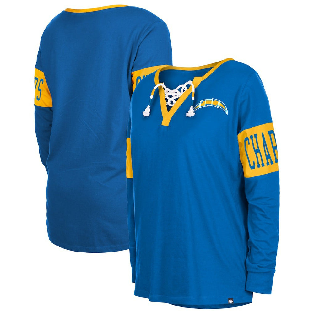 Los Angeles Chargers New Era Women's Lace-Up Notch Neck Long Sleeve T-Shirt Royal
