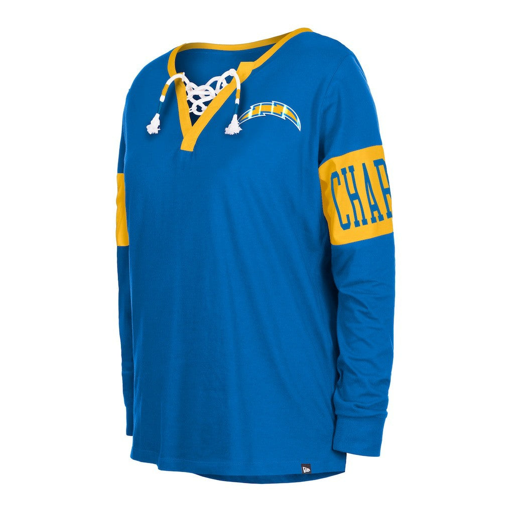 Los Angeles Chargers New Era Women's Lace-Up Notch Neck Long Sleeve T-Shirt Royal
