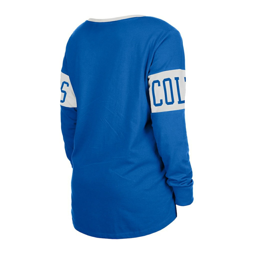 Indianapolis Colts New Era Women's Lace-Up Notch Neck Long Sleeve T-Shirt Blue