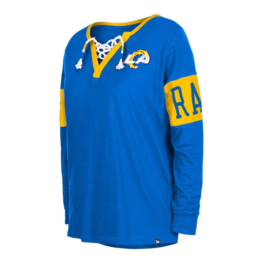 Los Angeles Rams New Era Women's Lace-Up Notch Neck Long Sleeve T-Shirt Royal