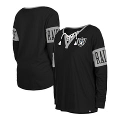 Las Vegas Raiders New Era Women's Lace-Up Notch Neck Long Sleeve T-Shirt Black