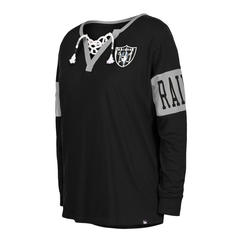 Las Vegas Raiders New Era Women's Lace-Up Notch Neck Long Sleeve T-Shirt Black