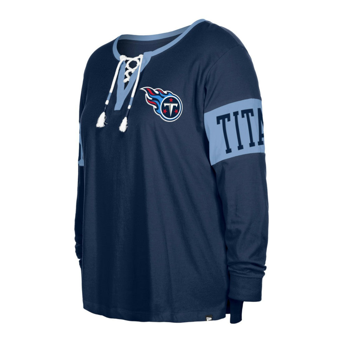 Tennessee Titans New Era Women's Plus Size Lace-Up Notch Neck Long Sleeve T-Shirt Navy