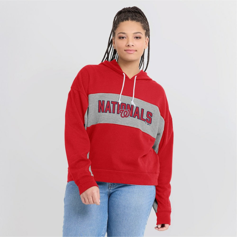 Washington Nationals Fanatics Women's Filled Stat Sheet Pullover Hoodie - Red - Fanatics on Sale