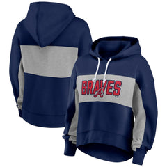 Atlanta Braves Fanatics Women's Filled Stat Sheet Pullover Hoodie - Navy - Fanatics Lifestyle