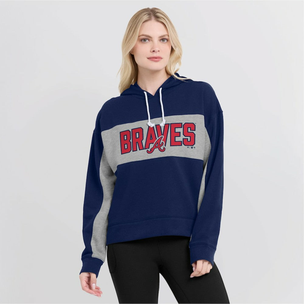 Atlanta Braves Fanatics Women's Filled Stat Sheet Pullover Hoodie - Navy - Fanatics Lifestyle