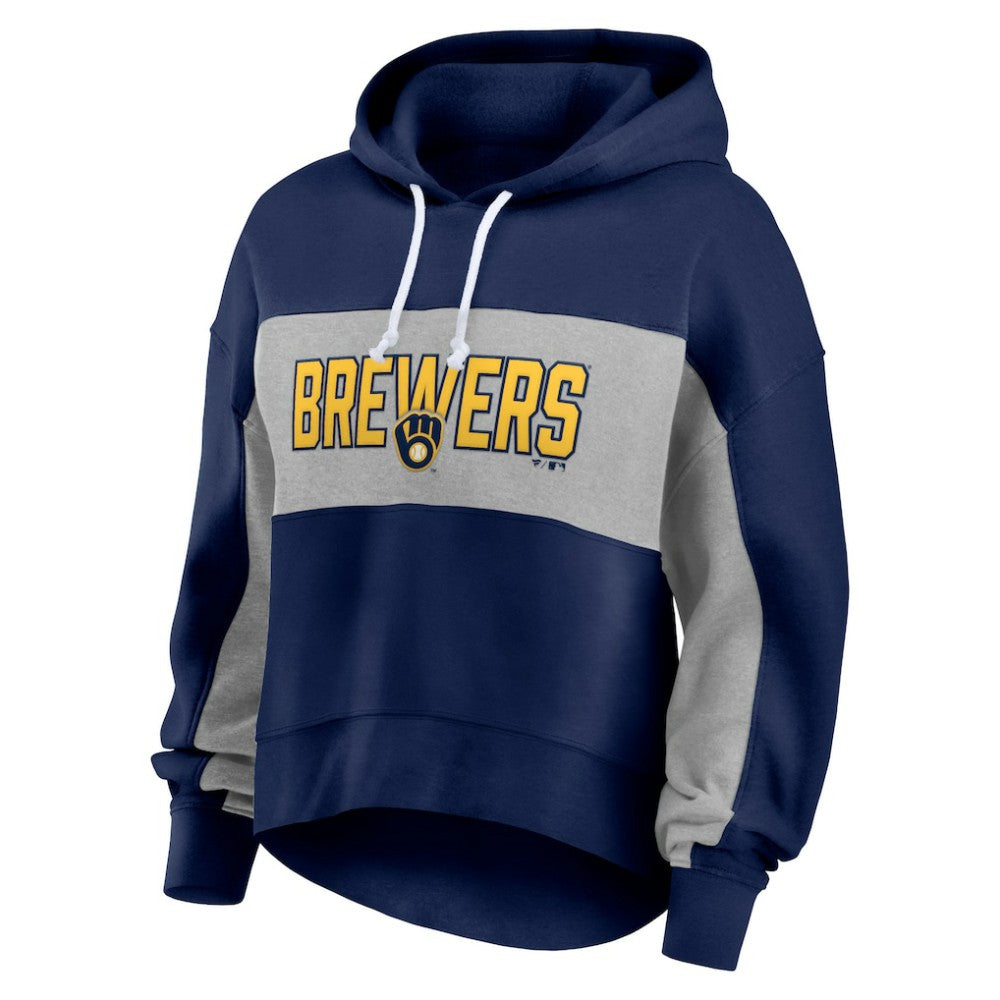 Milwaukee Brewers Fanatics Women's Filled Stat Sheet Pullover Hoodie - Navy - Fanatics on Sale