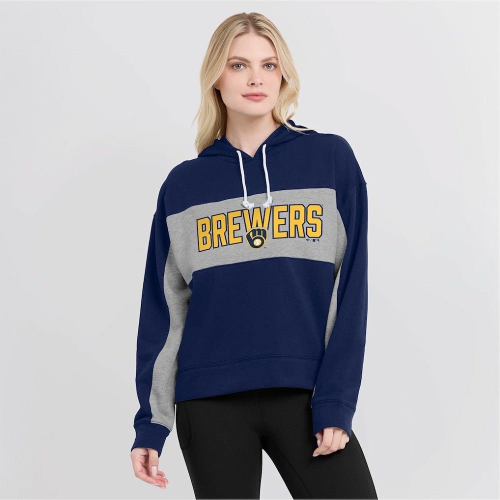 Milwaukee Brewers Fanatics Women's Filled Stat Sheet Pullover Hoodie - Navy - Fanatics on Sale