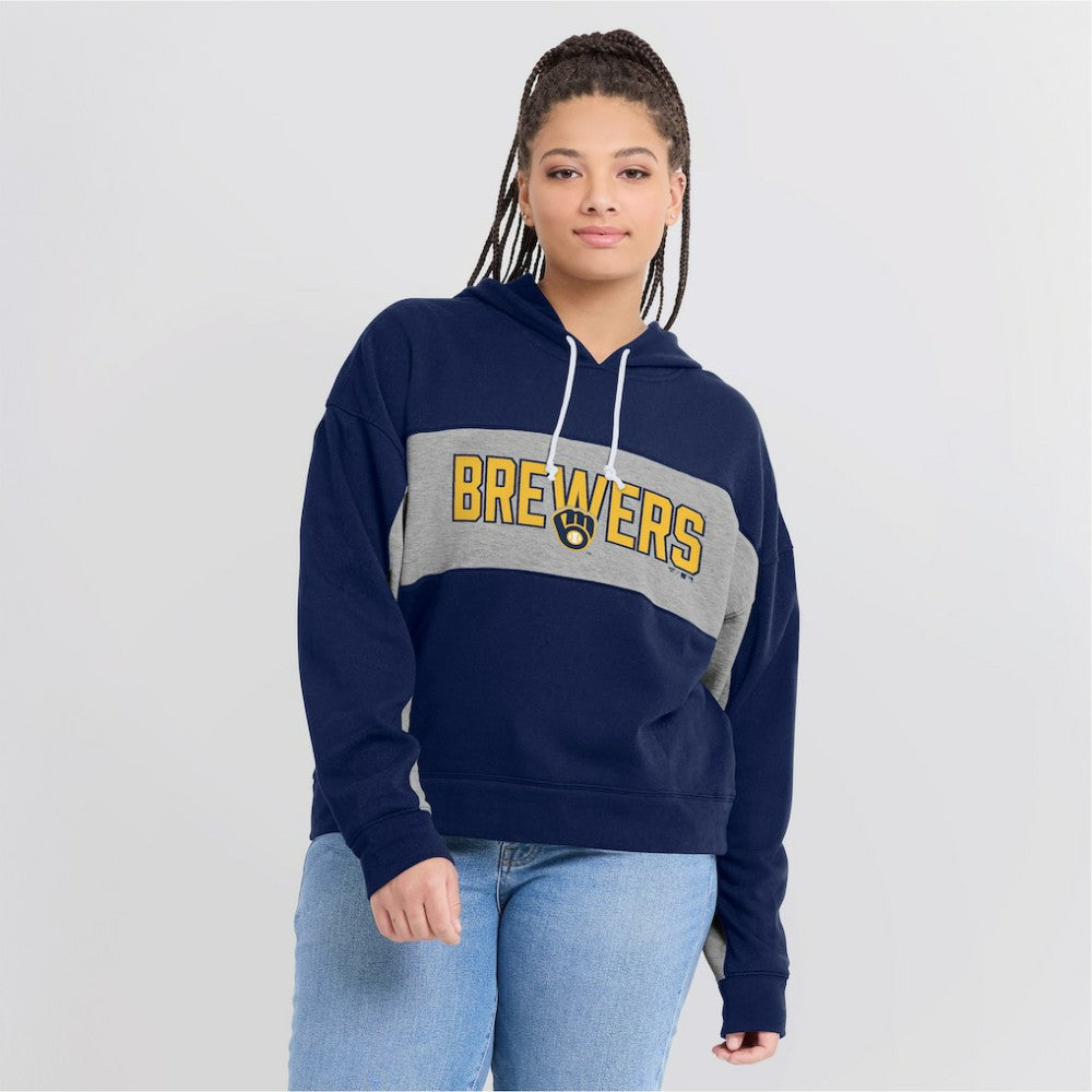 Milwaukee Brewers Fanatics Women's Filled Stat Sheet Pullover Hoodie - Navy - Fanatics on Sale
