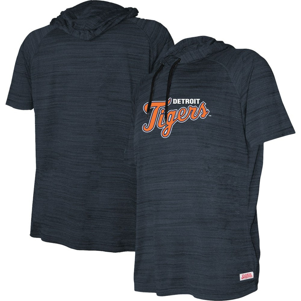 Detroit Tigers Stitches Youth Raglan Short Sleeve Pullover Hoodie - Heather Navy - MLB Discount